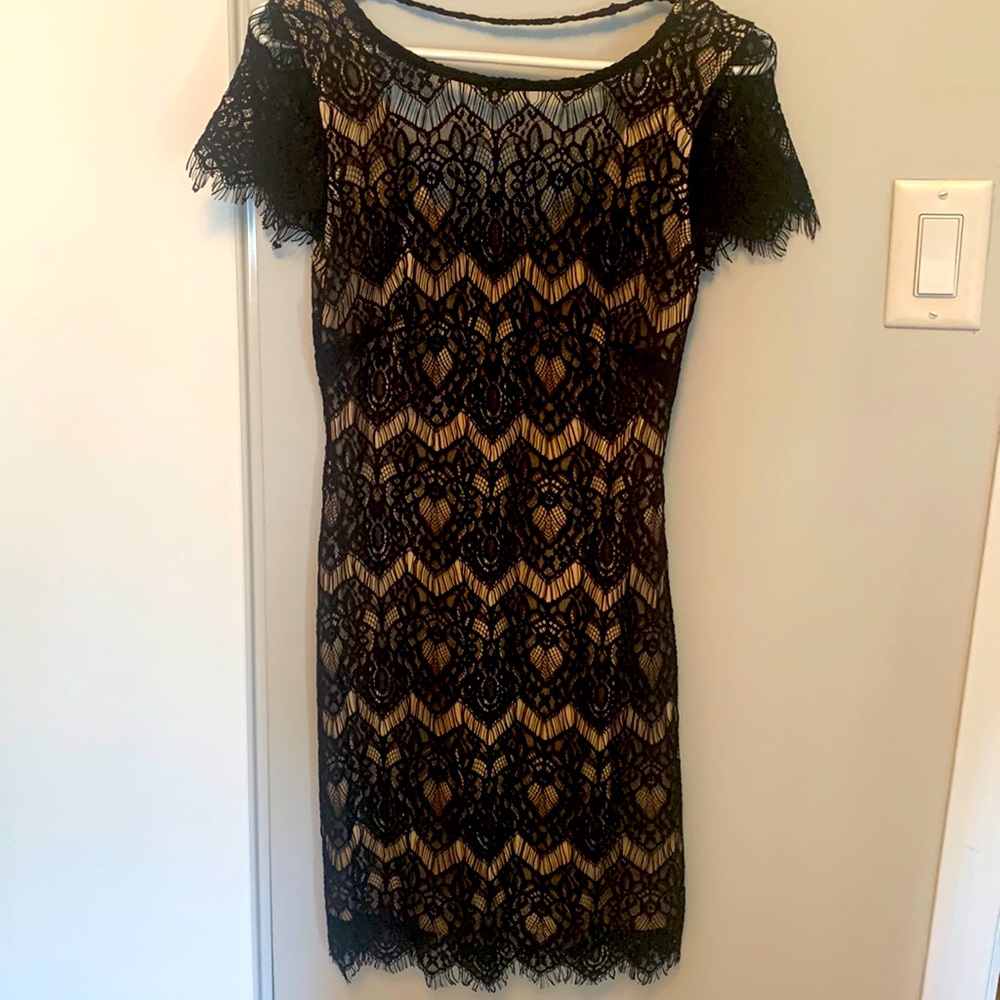Bebe lace knit dress with nude liner size Small